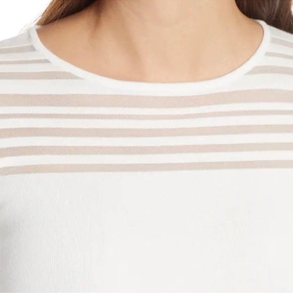 Eliza J Ivory Mesh Insert 3/4 Sleeves Knit Top- New With Tag - Size Medium - Picture 4 of 14